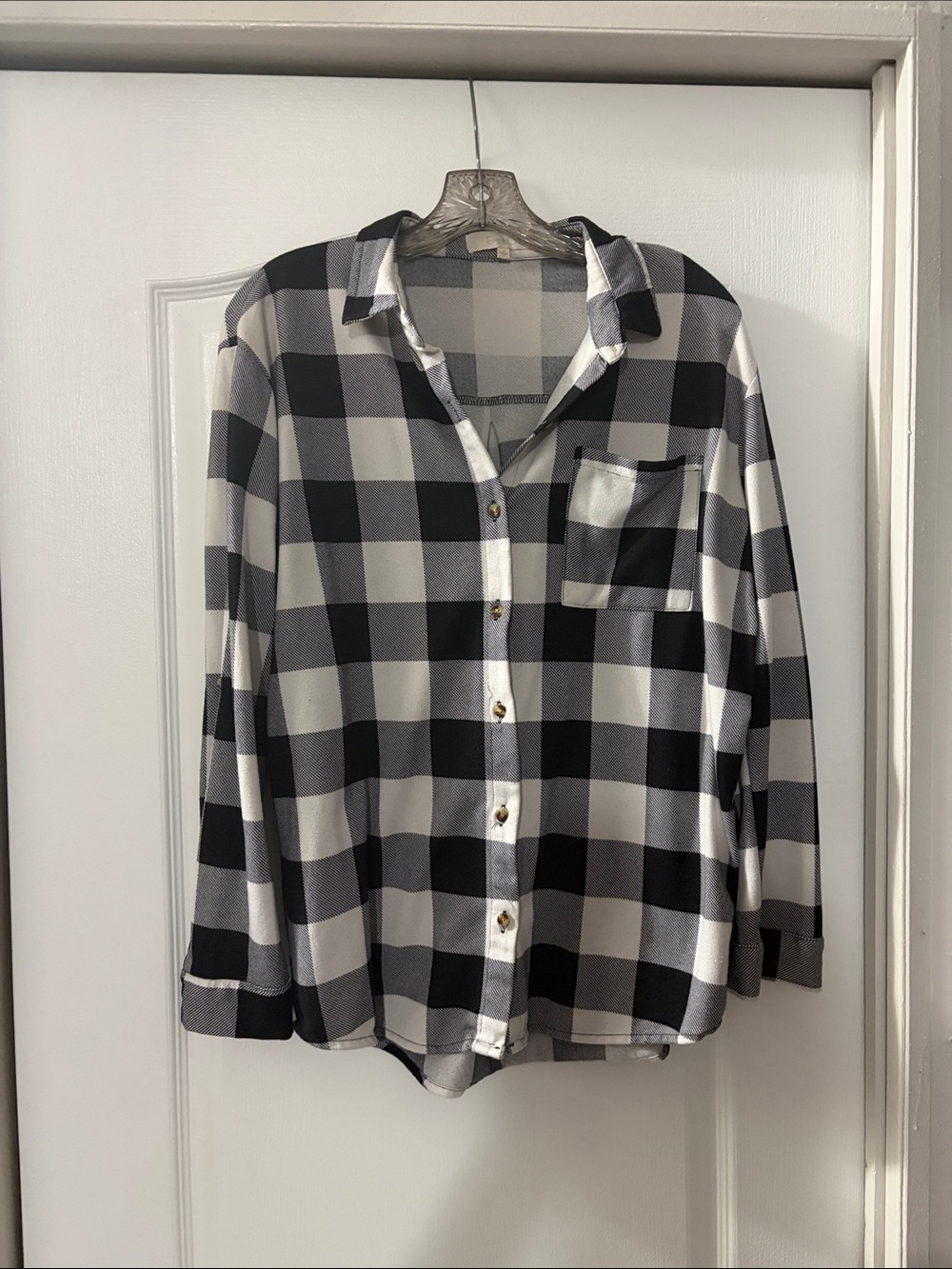Womens Black & White Buffalo Check Flannel